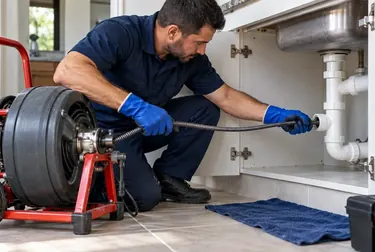 Técnicos especializados desentupindo tubulações em Bragança usando hidrojateador.